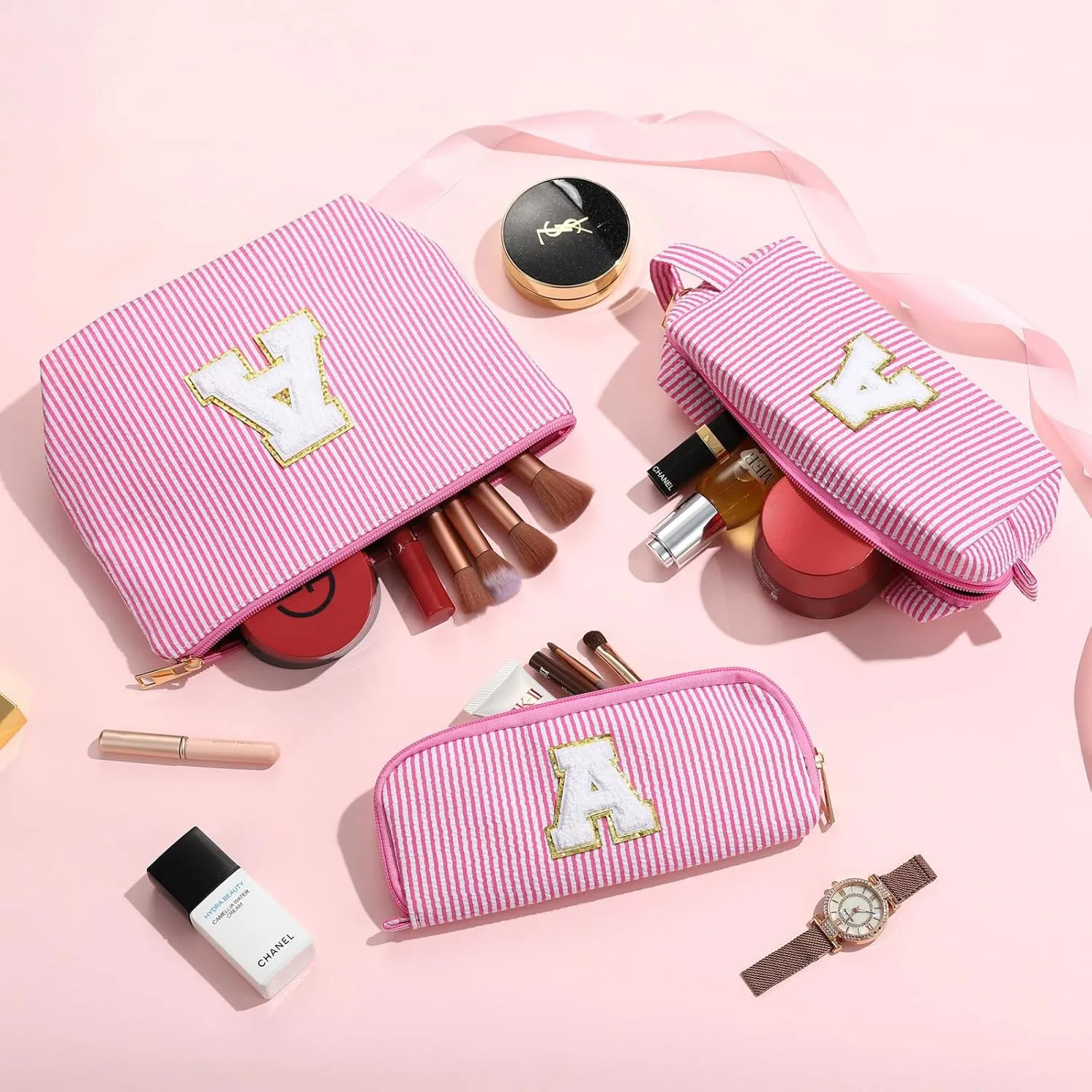 YOOLIFE Birthday Gifts - Trendy Travel Makeup Bag, Personalized Gifts - Cute Travel Makeup Bag | Birthday Gifts for Women Christmas Gifts for Teens Girls | Initial Travel Toiletry Bag - L