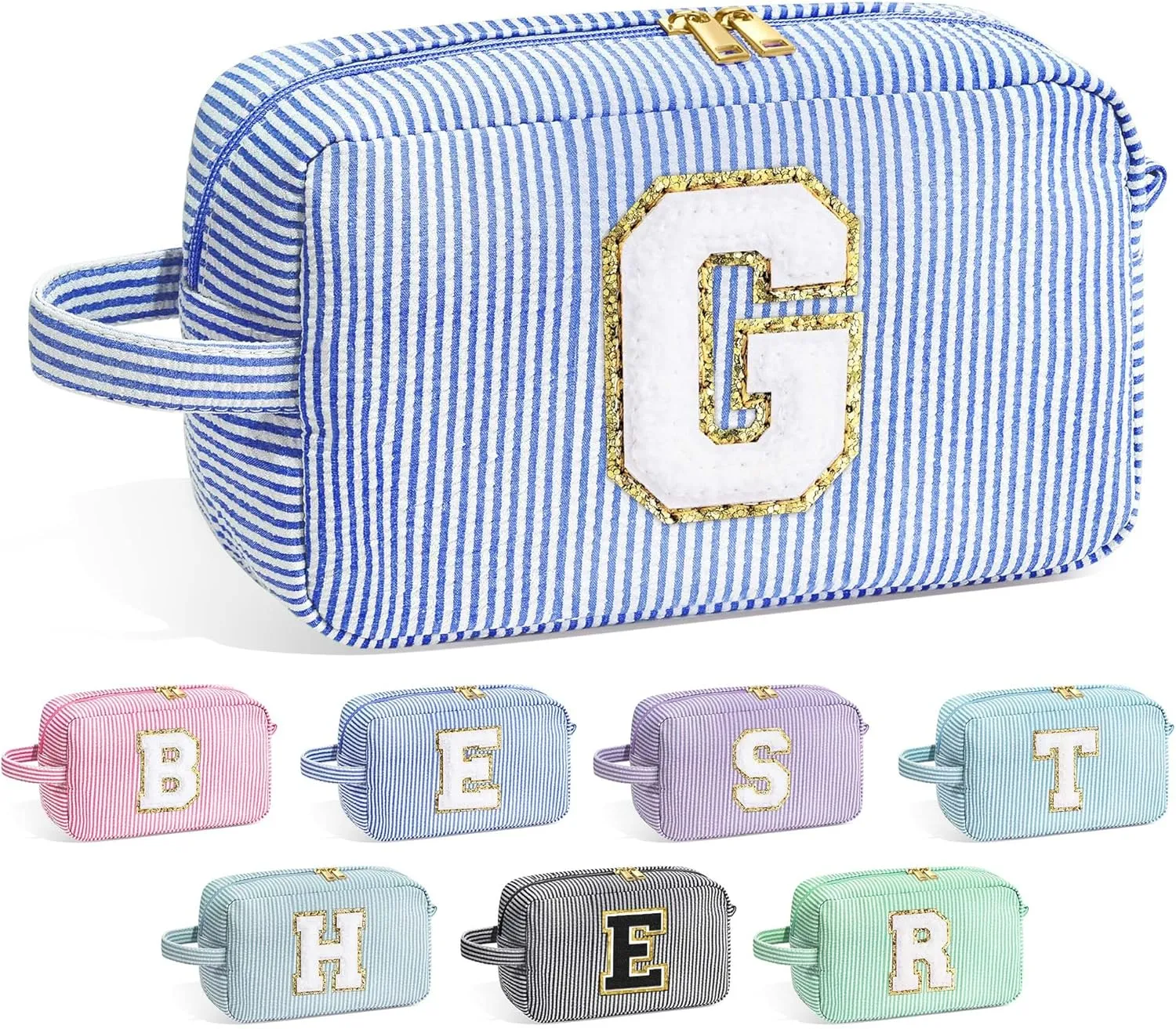 YOOLIFE Graduation Gifts for Her - Graduation Bag, 2024 College Graduation Gifts for Women Her, Personalized Graduation Gifts, Makeup Gift Set, Blue Monogrammed Cute Initial Makeup Bag for Women G