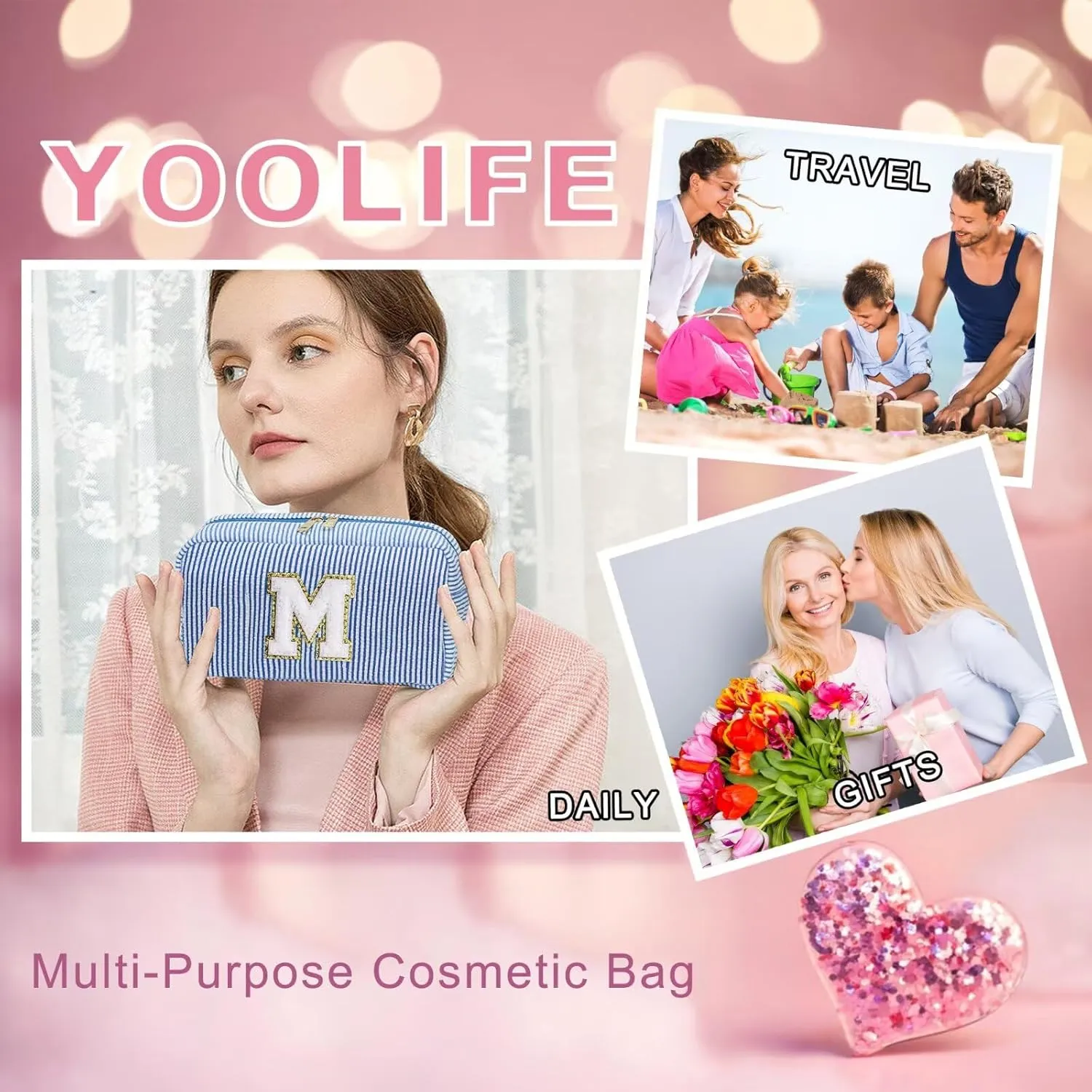 YOOLIFE Graduation Gifts for Her - Graduation Bag, 2024 College Graduation Gifts for Women Her, Personalized Graduation Gifts, Makeup Gift Set, Blue Monogrammed Cute Initial Makeup Bag for Women G
