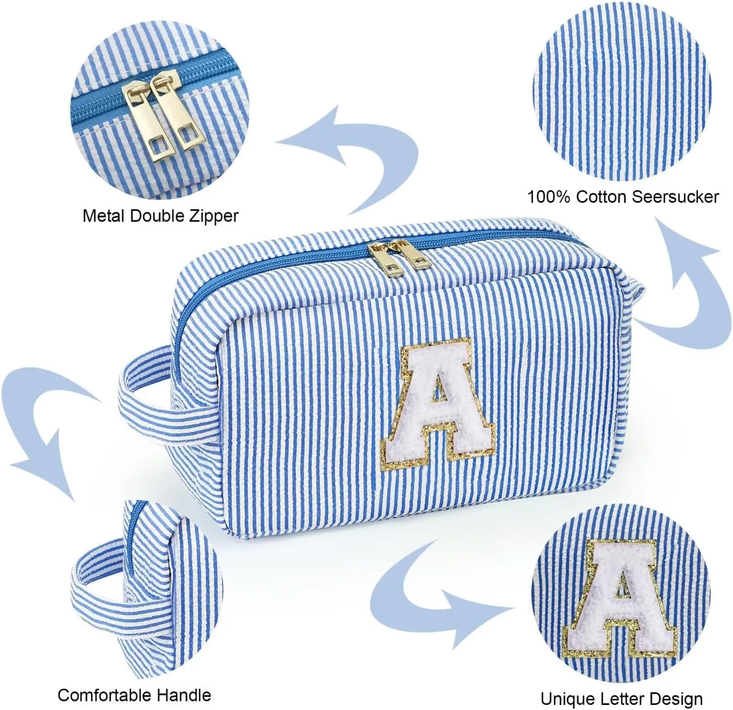 YOOLIFE Graduation Gifts for Her - Graduation Bag, 2024 College Graduation Gifts for Women Her, Personalized Graduation Gifts, Makeup Gift Set, Blue Monogrammed Cute Initial Makeup Bag for Women G