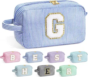 YOOLIFE Graduation Gifts for Her - Graduation Bag, 2024 College Graduation Gifts for Women Her, Personalized Graduation Gifts, Makeup Gift Set, Blue Monogrammed Cute Initial Makeup Bag for Women G