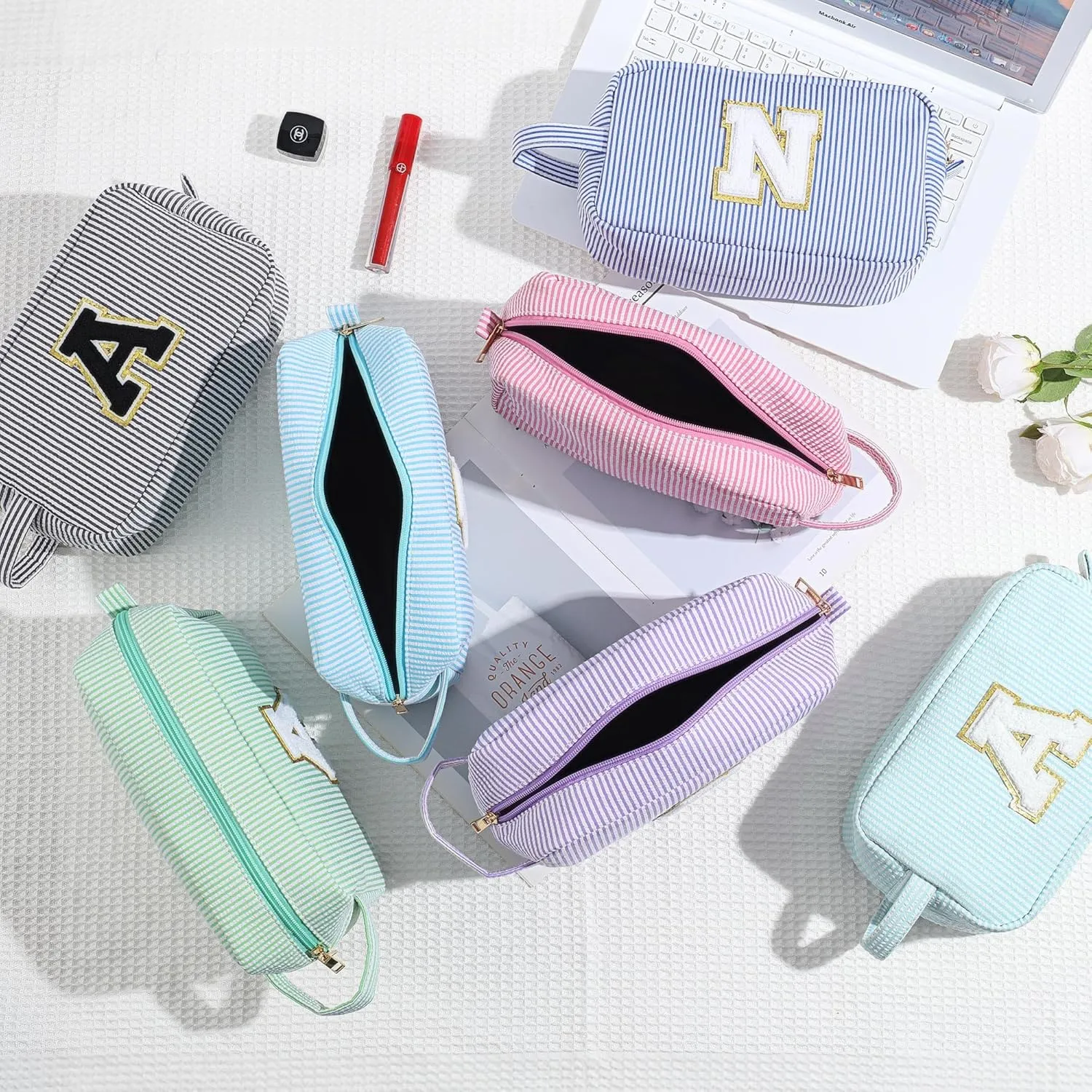 YOOLIFE Graduation Gifts for Her - Graduation Bag, 2024 College Graduation Gifts for Women Her, Personalized Graduation Gifts, Makeup Gift Set, Blue Monogrammed Cute Initial Makeup Bag for Women G