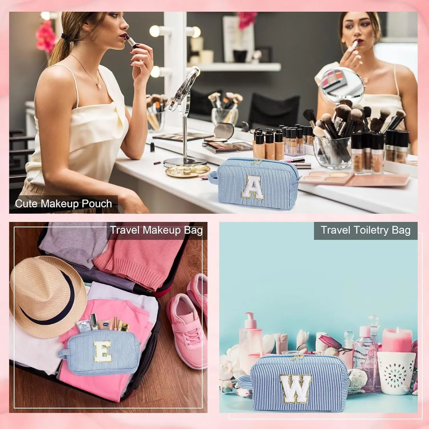 YOOLIFE Graduation Gifts for Her - Graduation Bag, 2024 College Graduation Gifts for Women Her, Personalized Graduation Gifts, Makeup Gift Set, Blue Monogrammed Cute Initial Makeup Bag for Women G