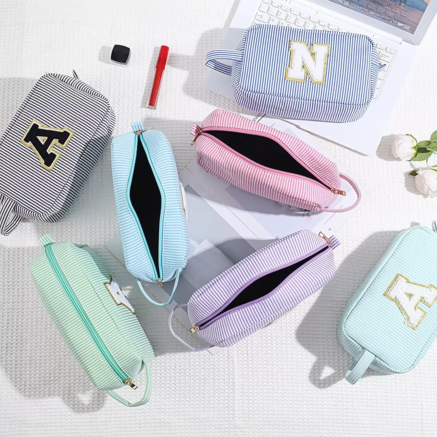 YOOLIFE Graduation Gifts for Her - Graduation Bag, 2024 College Graduation Gifts for Women Her, Personalized Graduation Gifts, Makeup Gift Set, Blue Monogrammed Cute Initial Makeup Bag for Women G