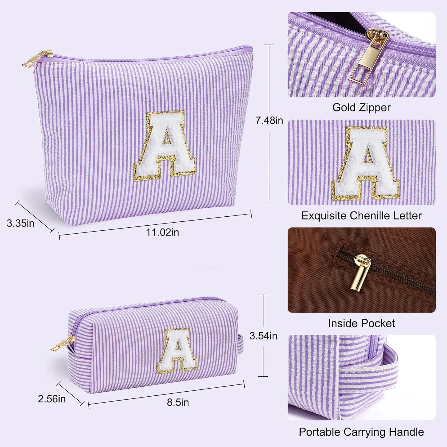 YOOLIFE Purple Makeup Bag for Girls- Personalized Cute Makeup Pouch for Girlfriend Bridesmaid Wife | Cosmetic Travel Toiletry Bag for Friend | Birthday Gift Idea for Her Mom Preppy Makeup Bag Gift K