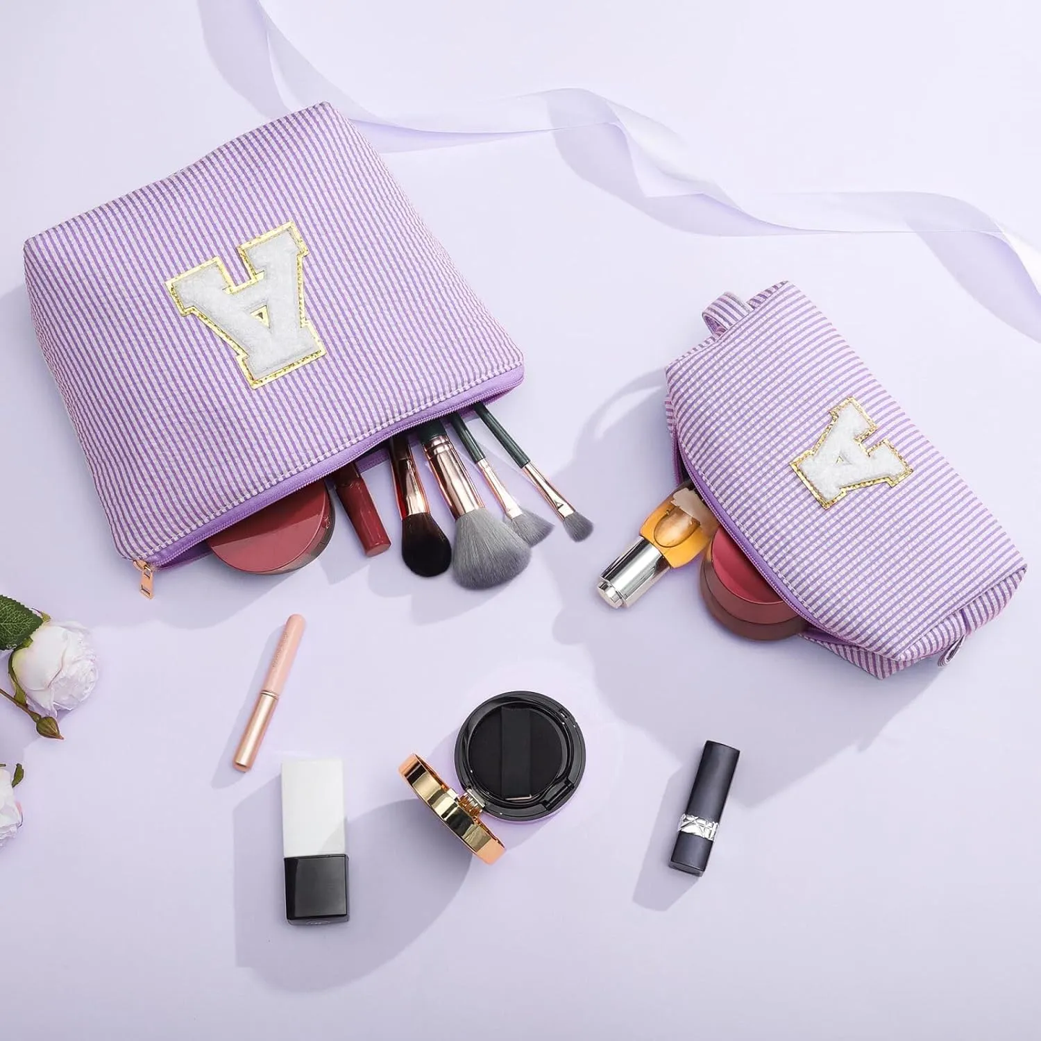 YOOLIFE Purple Makeup Bag for Girls- Personalized Cute Makeup Pouch for Girlfriend Bridesmaid Wife | Cosmetic Travel Toiletry Bag for Friend | Birthday Gift Idea for Her Mom Preppy Makeup Bag Gift K