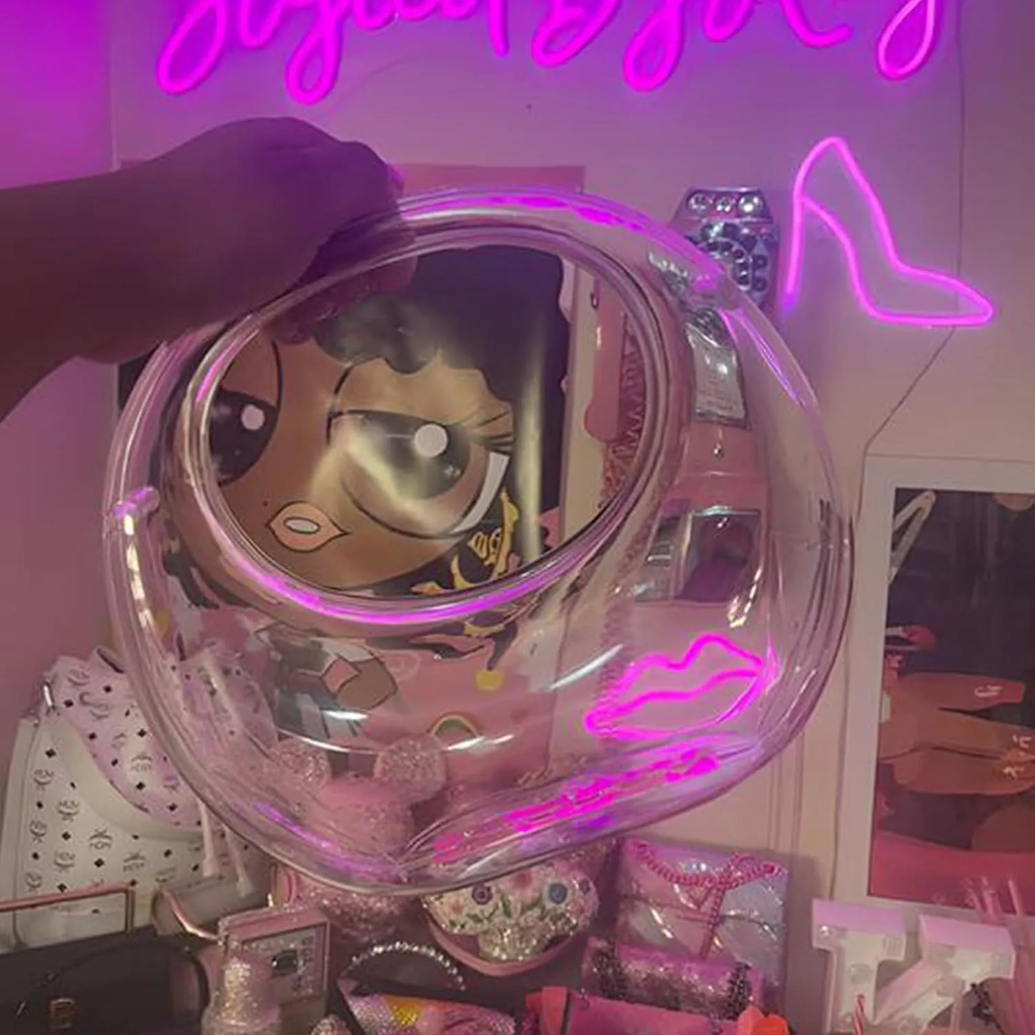 YYW Acrylic Evening Clutch Purse Moon Shape Unique Transparent Evening Handbag