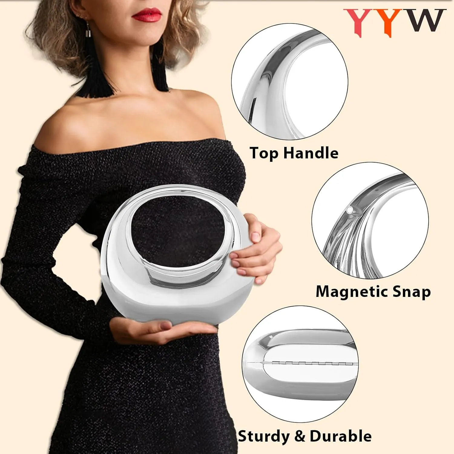 YYW Acrylic Evening Clutch Purse Moon Shape Unique Transparent Evening Handbag
