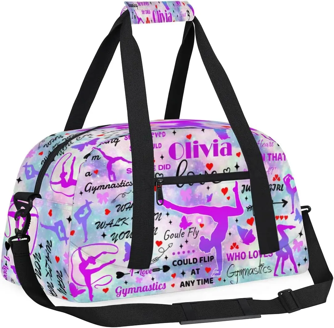 Yzrwebo Personalized Gymnastics Bag with Name for Women, Custom Gymnastics Gym Duffel Bag, Customized Sport Bag Travel Weekender Overnight Bags, Colorful Nebula