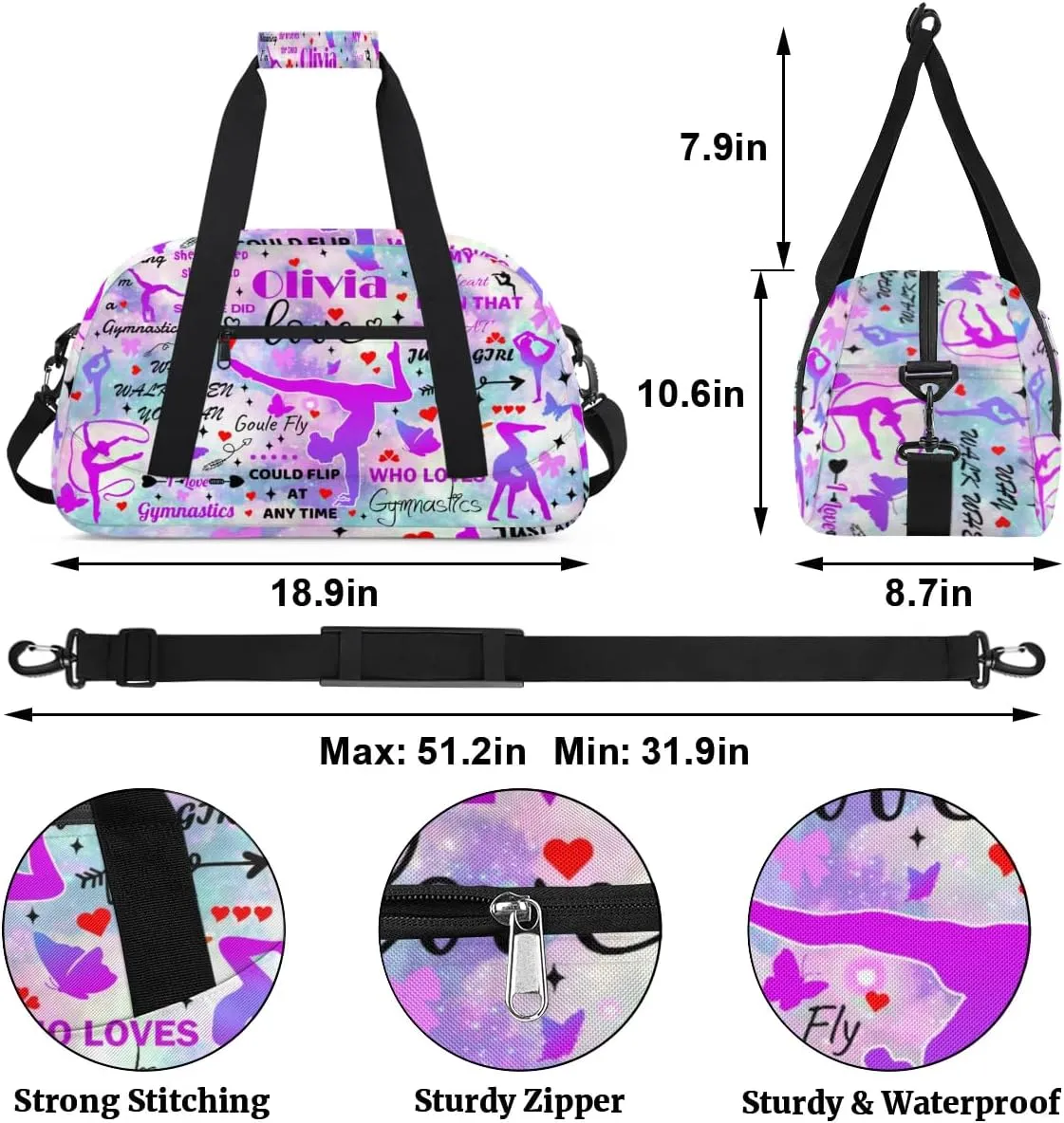 Yzrwebo Personalized Gymnastics Bag with Name for Women, Custom Gymnastics Gym Duffel Bag, Customized Sport Bag Travel Weekender Overnight Bags, Colorful Nebula