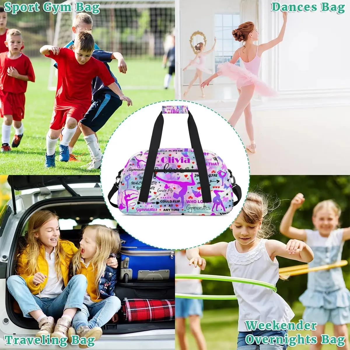 Yzrwebo Personalized Gymnastics Bag with Name for Women, Custom Gymnastics Gym Duffel Bag, Customized Sport Bag Travel Weekender Overnight Bags, Colorful Nebula