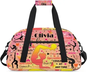 Yzrwebo Personalized Gymnastics Bag with Name for Women, Custom Gymnastics Gym Duffel Bag, Customized Sport Bag Travel Weekender Overnight Bags, Star Orange