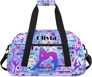 Yzrwebo Personalized Gymnastics Bag with Name for Women, Custom Gymnastics Gym Duffel Bag, Customized Sport Bag Travel Weekender Overnight Bags, Starry Purple