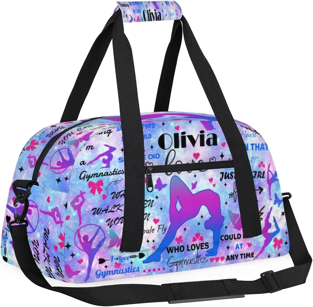 Yzrwebo Personalized Gymnastics Bag with Name for Women, Custom Gymnastics Gym Duffel Bag, Customized Sport Bag Travel Weekender Overnight Bags, Starry Purple