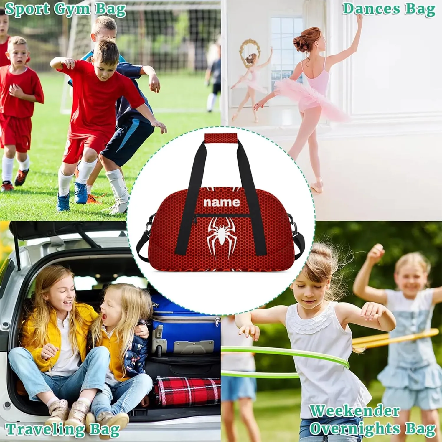 Yzrwebo Spiders Pattern Custom Name Gym Duffle Bag Personalized Sport Duffle Gymnastics Bags Customized Weekend Overnighter Travel Bags