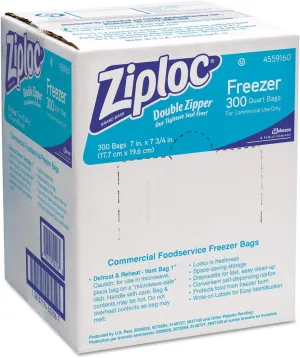 Ziploc 696187 Double Zipper Freezer Bags, 1Qt, 2.7Mil, 7 X 7 3/4, Clear W/Label, 300/Carton