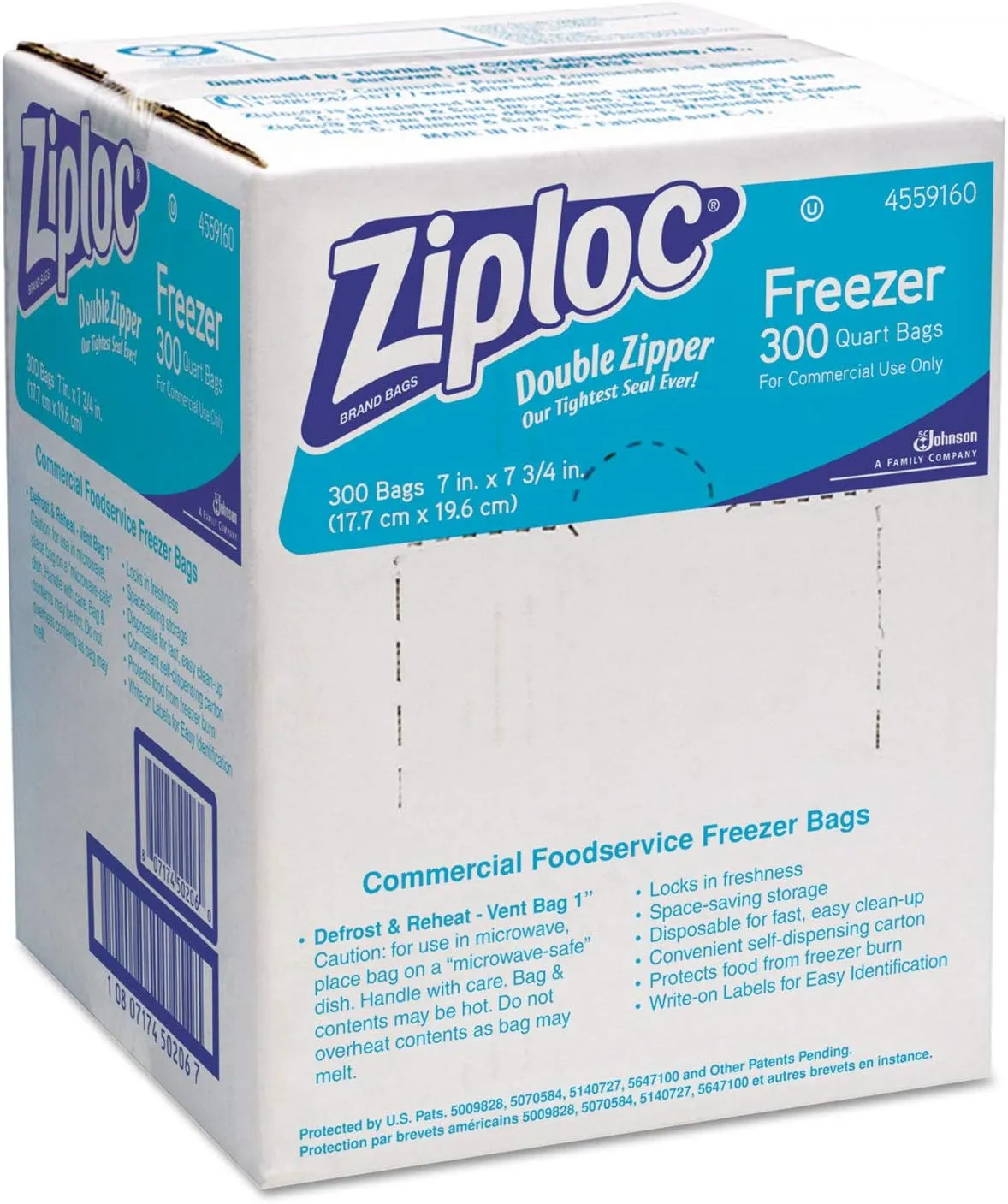 Ziploc 696187 Double Zipper Freezer Bags, 1Qt, 2.7Mil, 7 X 7 3/4, Clear W/Label, 300/Carton