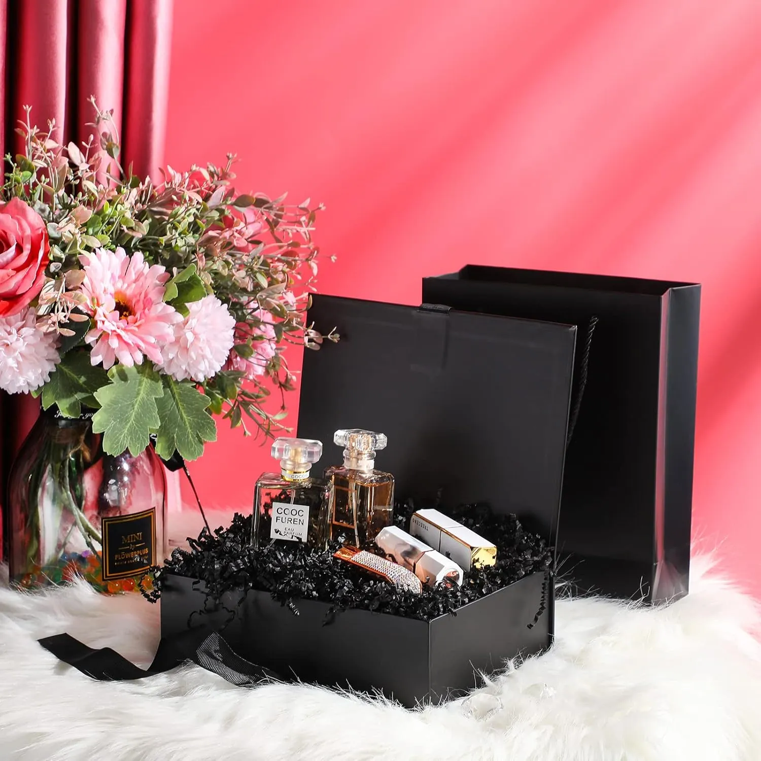 Zonon Gift Boxes with Lid and Ribbon 9 x 7 x 3'' Luxury Senses Gift Bags with Greeting Card Tissue Paper for Graduation Wedding Teacher Birthday Inspirational Present Decoration Party Favor(Black)